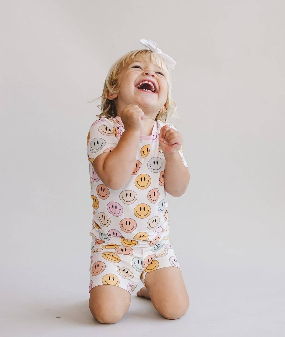 Pink Smiley Bamboo 2pc Shorts Set