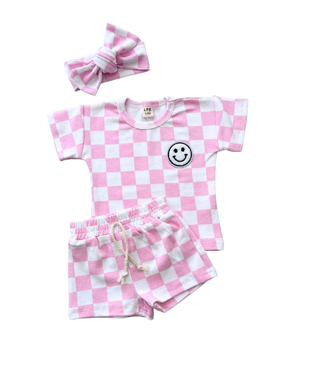 Pink Checkered Shorts Set