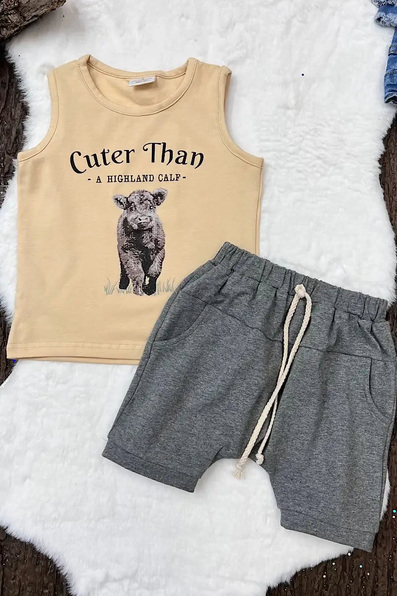 Cuter Than a Highland Calf 2pc Short Set