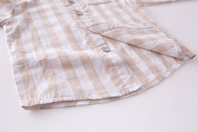 Beige & White Button Down Checkered Shirt