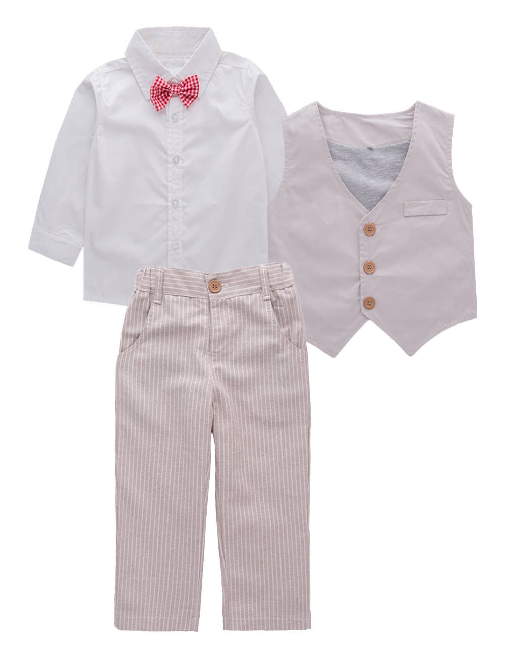 Khaki White Formal Wear Shirt, Pants & Vest 3pc Outfit