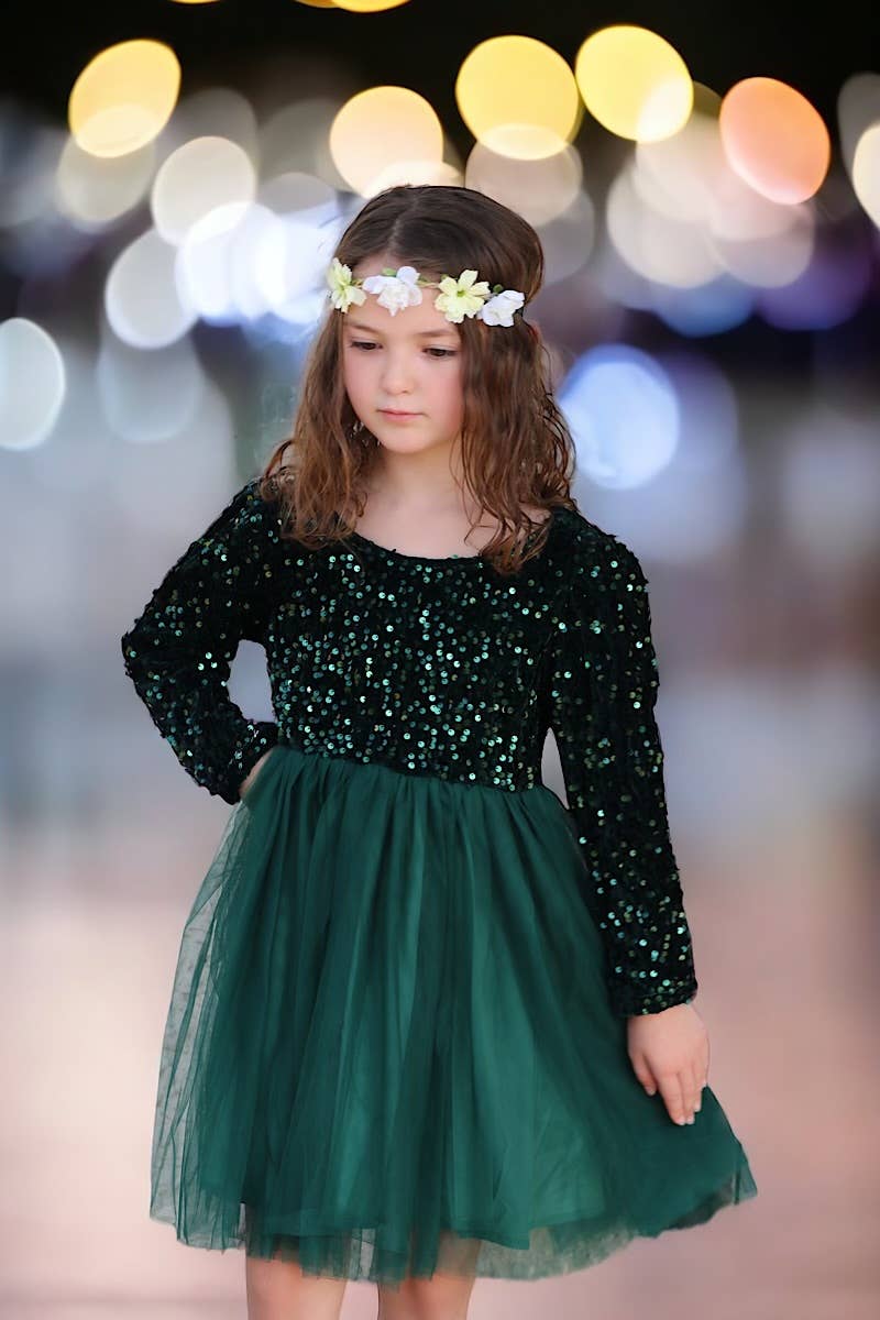 Forest Green Sequins Dress w/Tulle Skirt