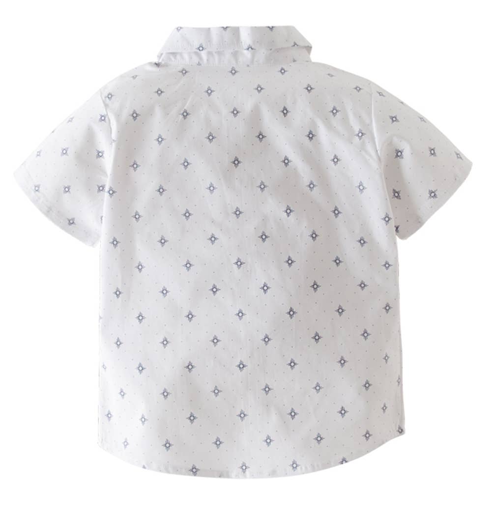 White Sun Cotton Button-Down Short-Sleeve Dress Shirt
