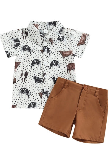 Western Print Boy Shirt & Short 2pc Set