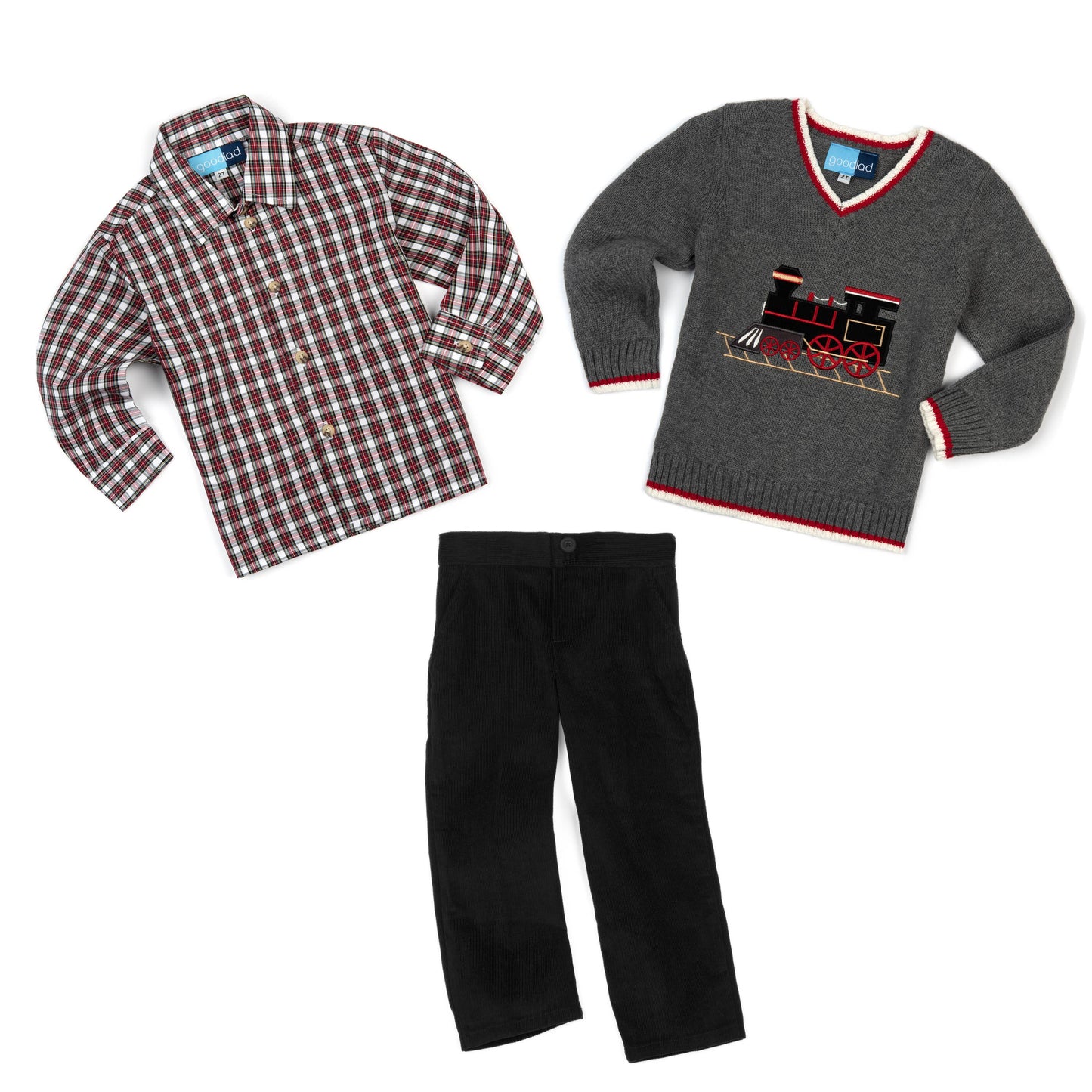 Good Lad Toddler Boys' Grey Train LS Sweater Set