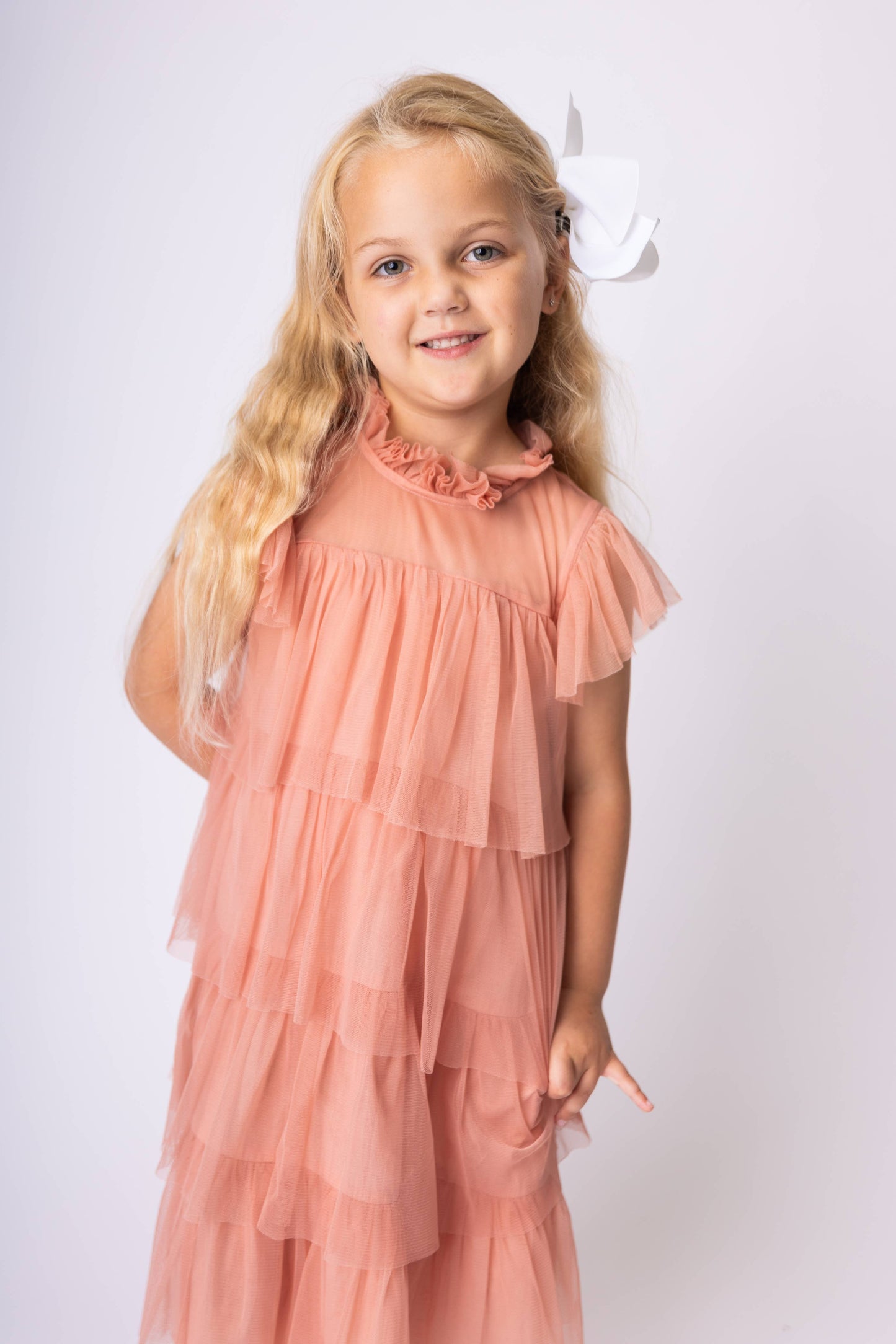 Dark Pink Tulle Ruffled Tiered Dress