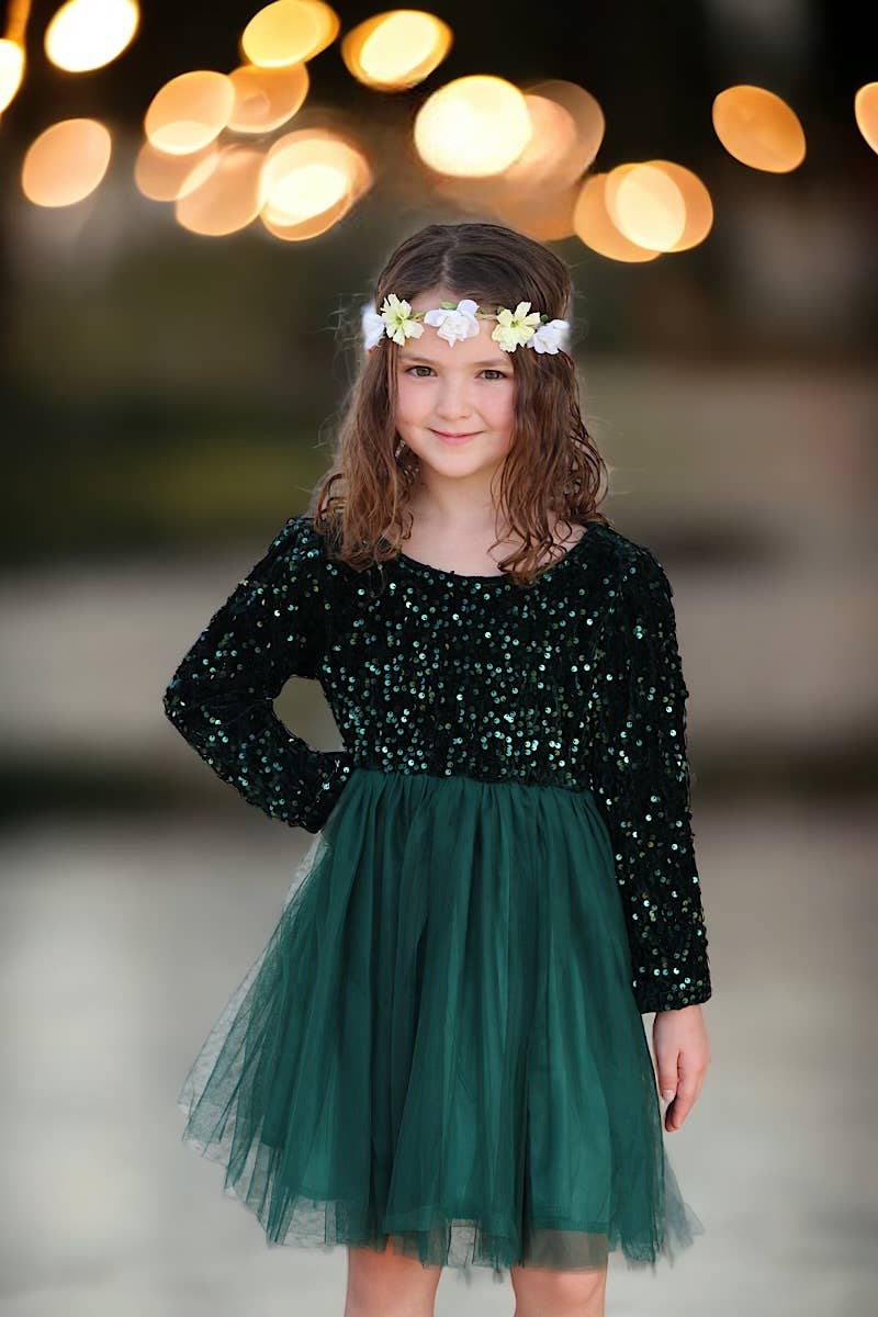Forest Green Sequins Dress w/Tulle Skirt