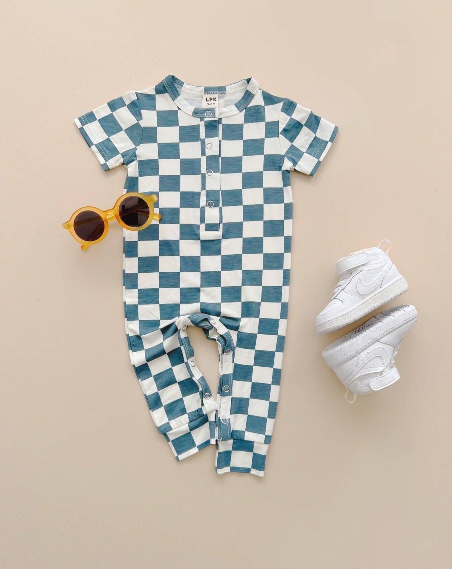 Blue & White Bamboo Checkered Jumpsuit