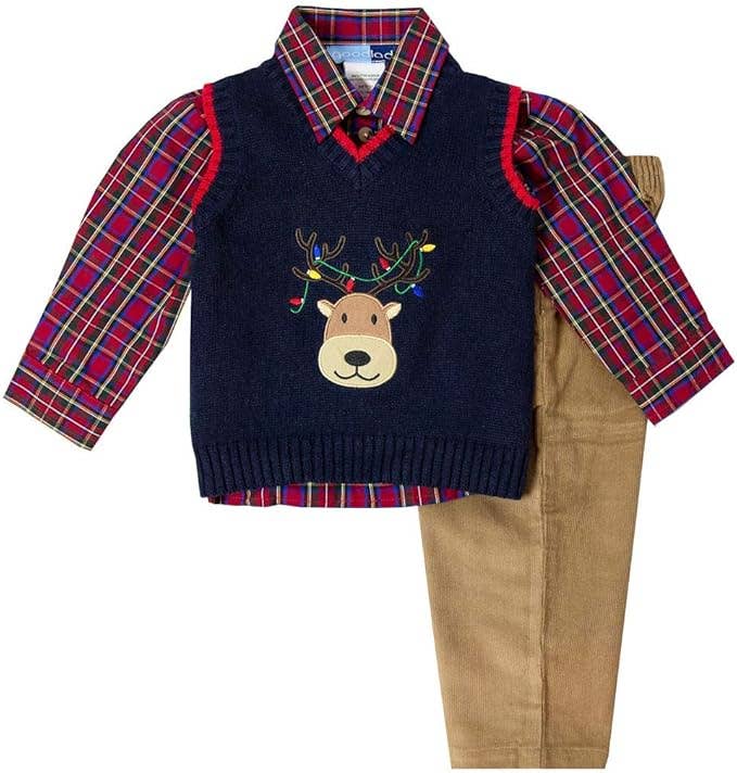 Good Lad Toddler Boys Navy Holiday Sweater Vest Set