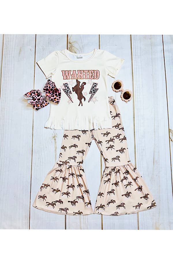 Wanted Cowboy Riding a Horse Cream 2pc Set