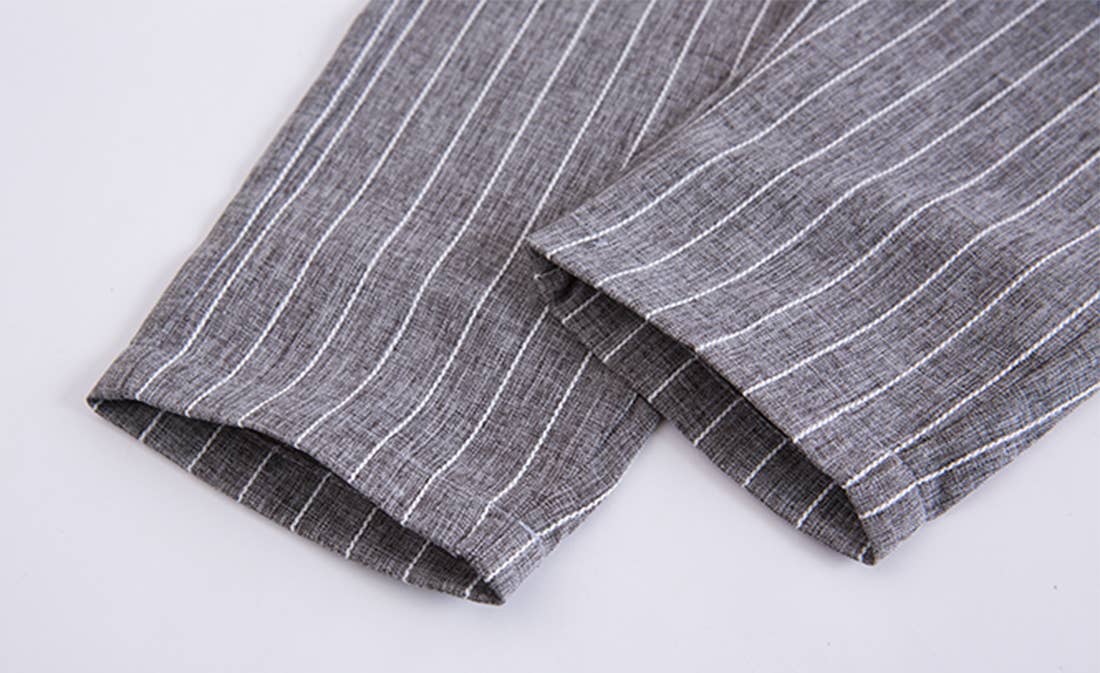 Grey Stripe Cotton Chino Long Pants w/Suspenders