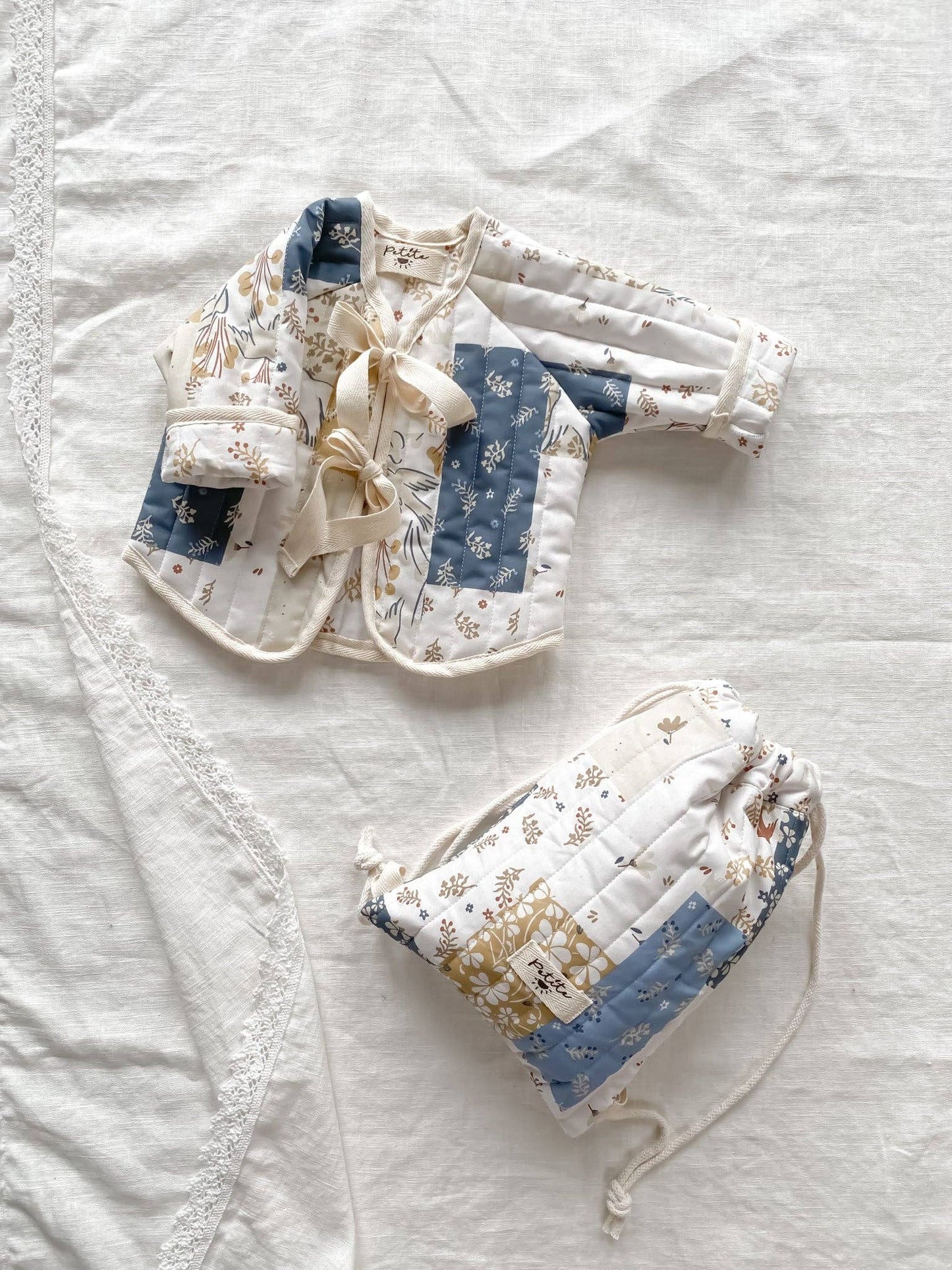 Quilted Drawstring Patchwork Backpack