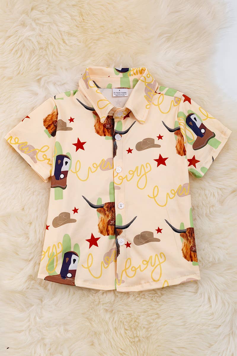 TEXAN COWBOY PRINTED BOYS BUTTON UP SHIRT. TPB420012 LOI