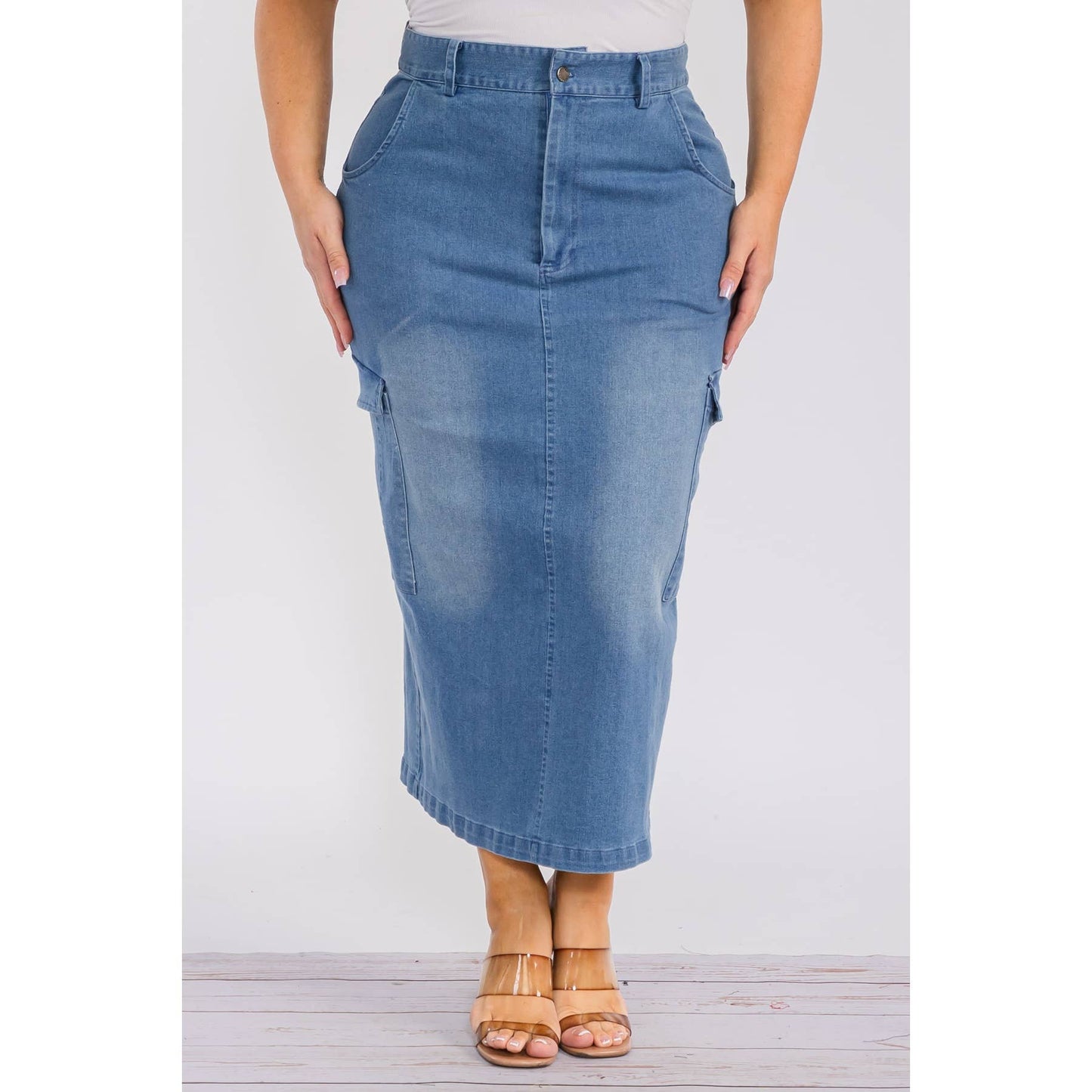 Plus Size Denim Midi Skirt