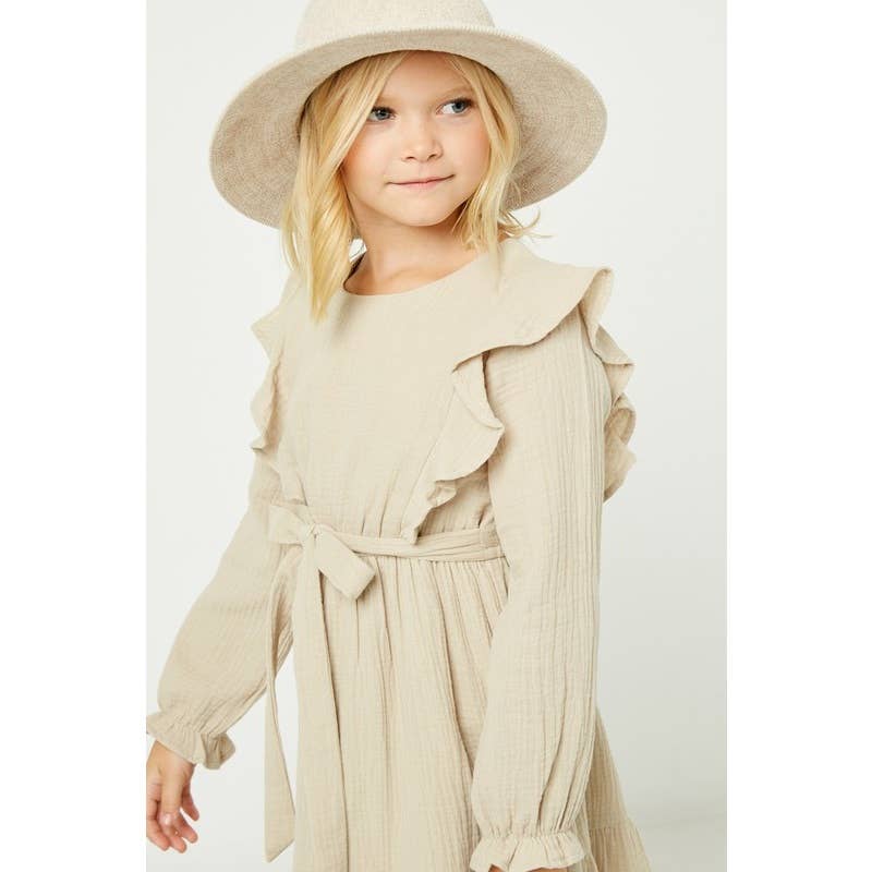 Textured Long Sleeve Ruffle Midi Dress