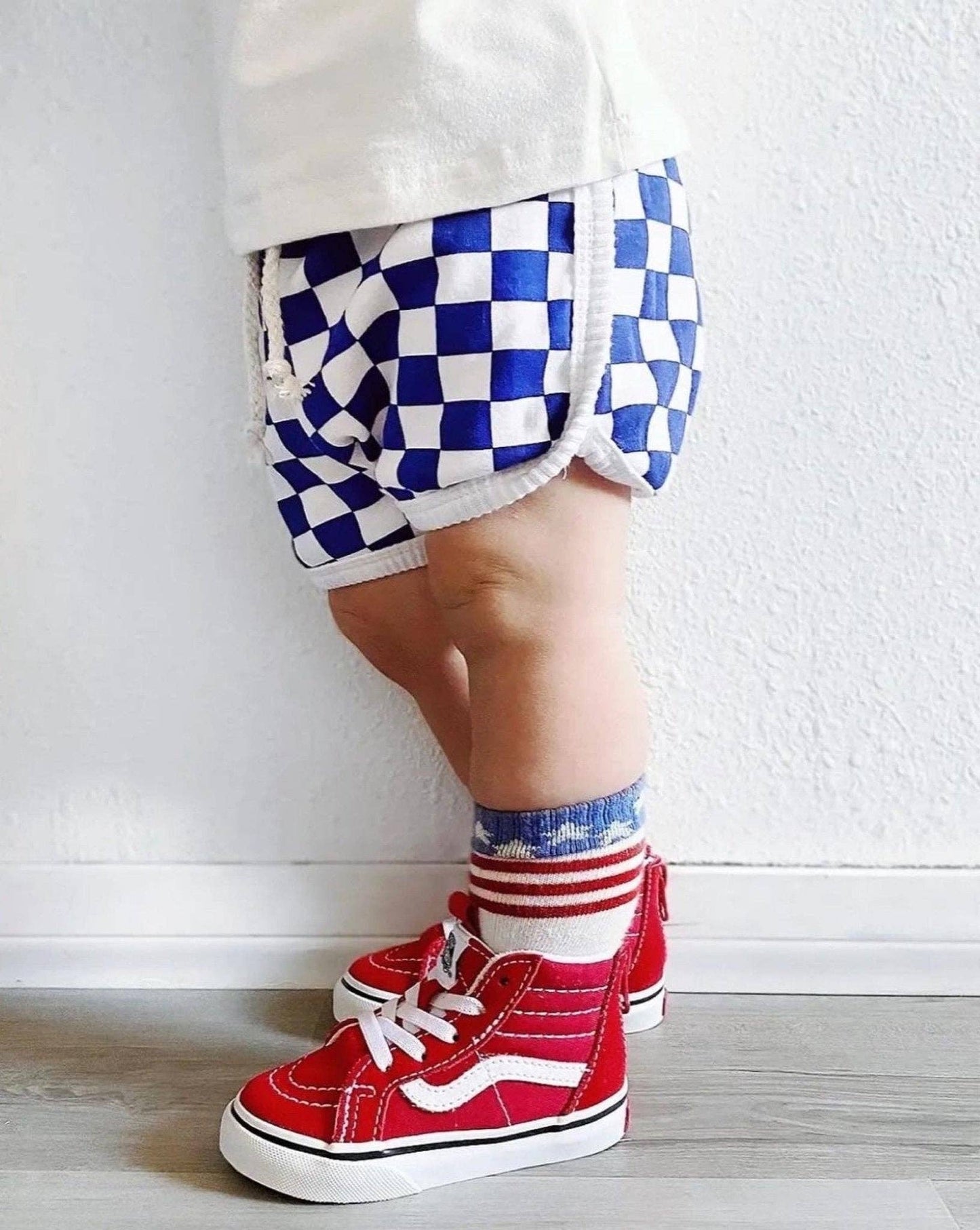 Navy & White Retro Checkered Shorts