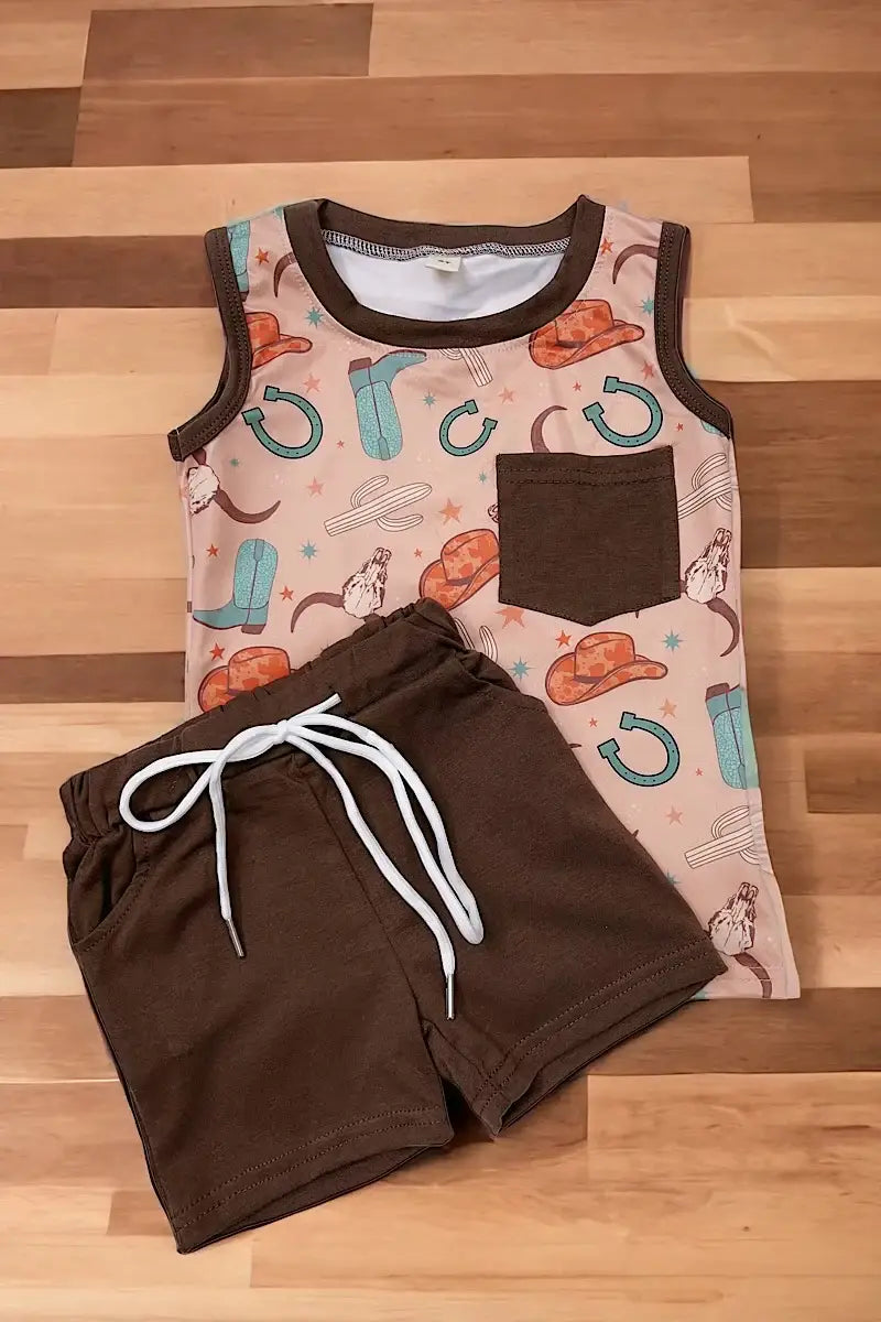 Country Boy Multi-Printed Brown 2pc Short Set