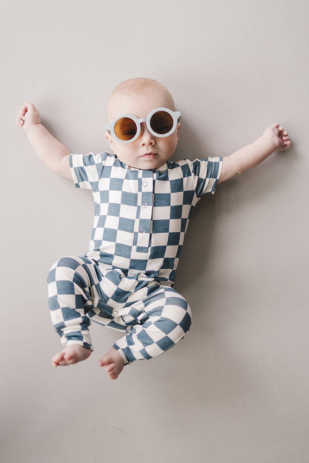 Blue & White Bamboo Checkered Jumpsuit