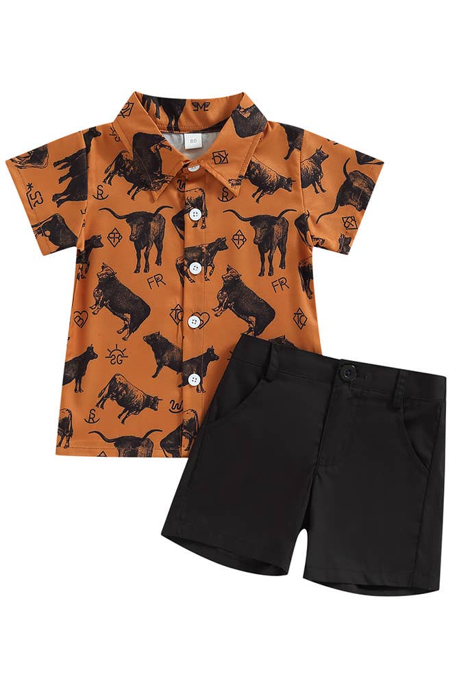 Western Print Boy Shirt & Short 2pc Set