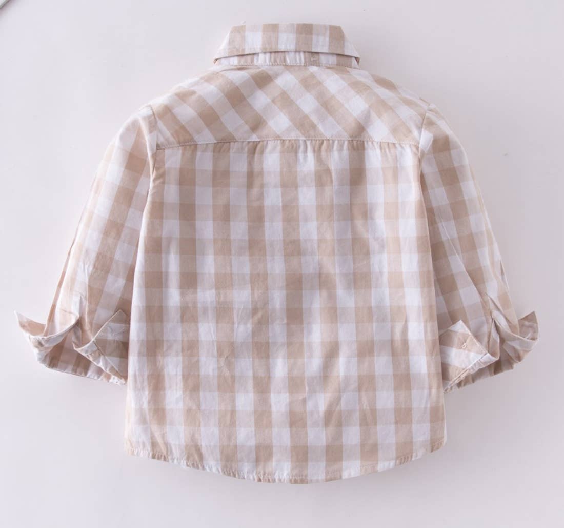 Beige & White Button Down Checkered Shirt