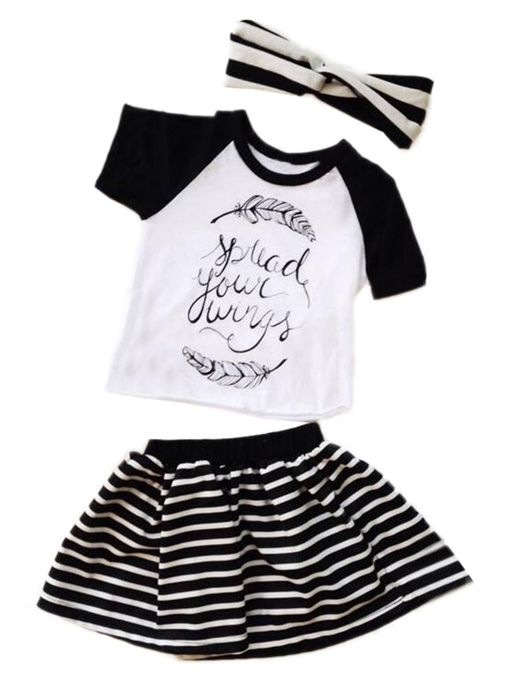 Black & White Spread Your Wings Tee, Skirt & Headband