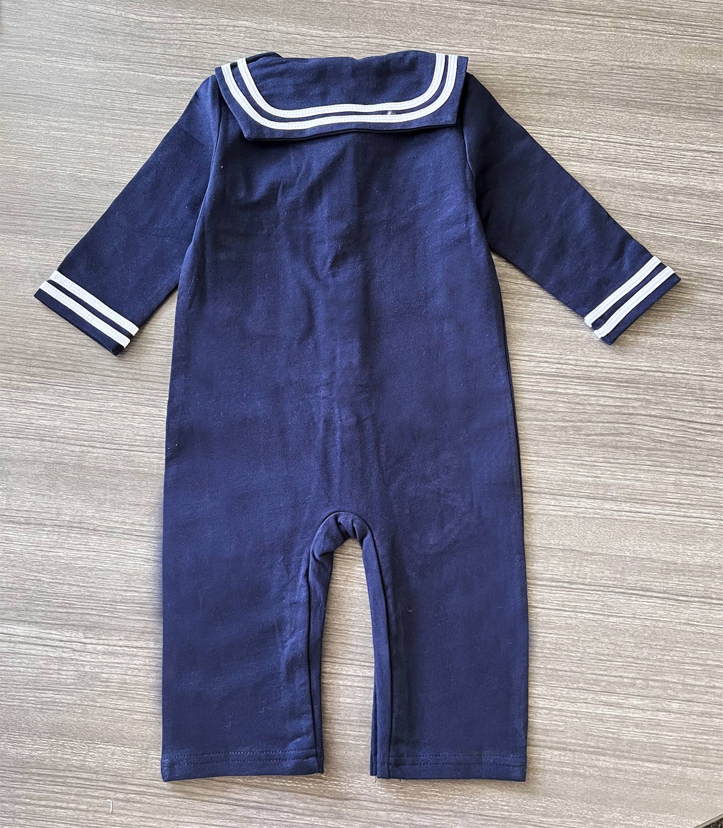 Navy Blue Sailor Long-Sleeve Cotton Baby Romper