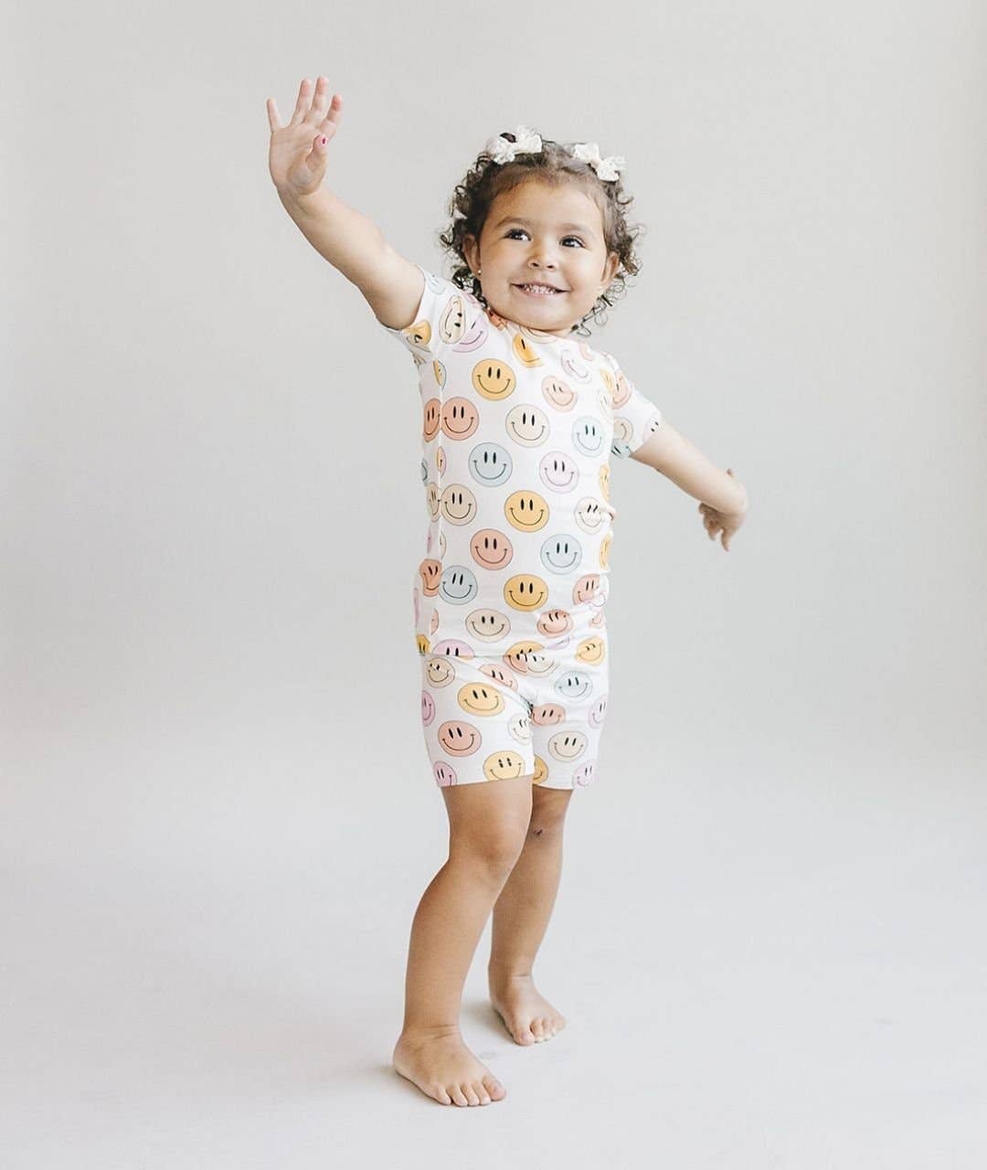 Pink Smiley Bamboo 2pc Shorts Set