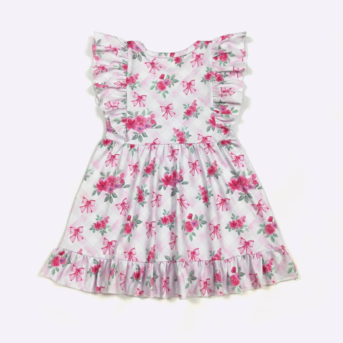 Floral Pink Lattice Girls Dress