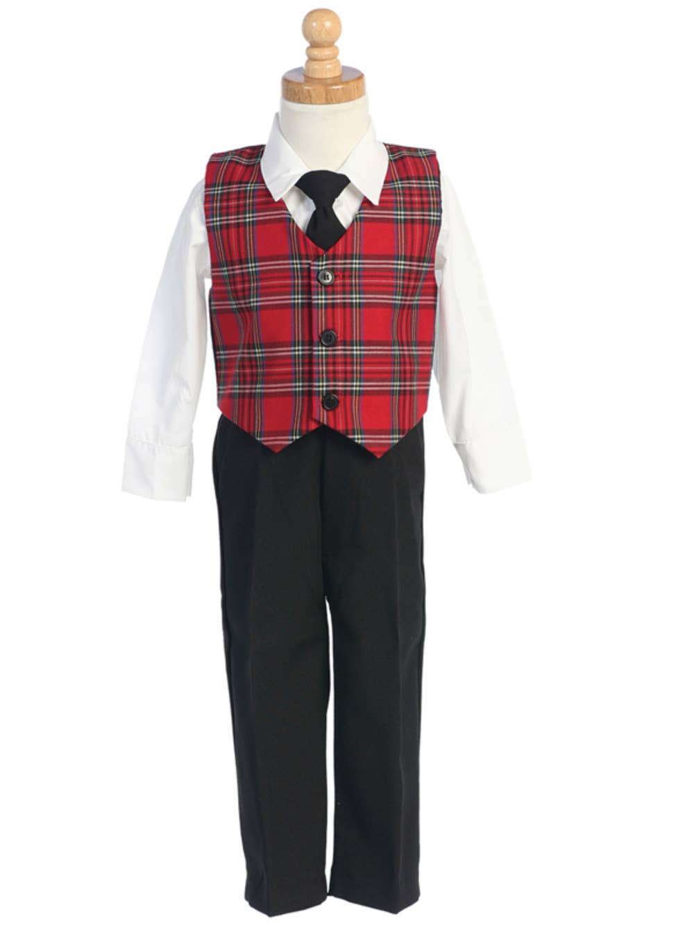 Boys Holiday 4-piece set. Includes pants, shirt, tie and vest. Multiple colors
