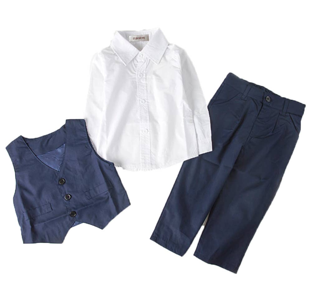 Navy & White 3pc Formal Baby Suit