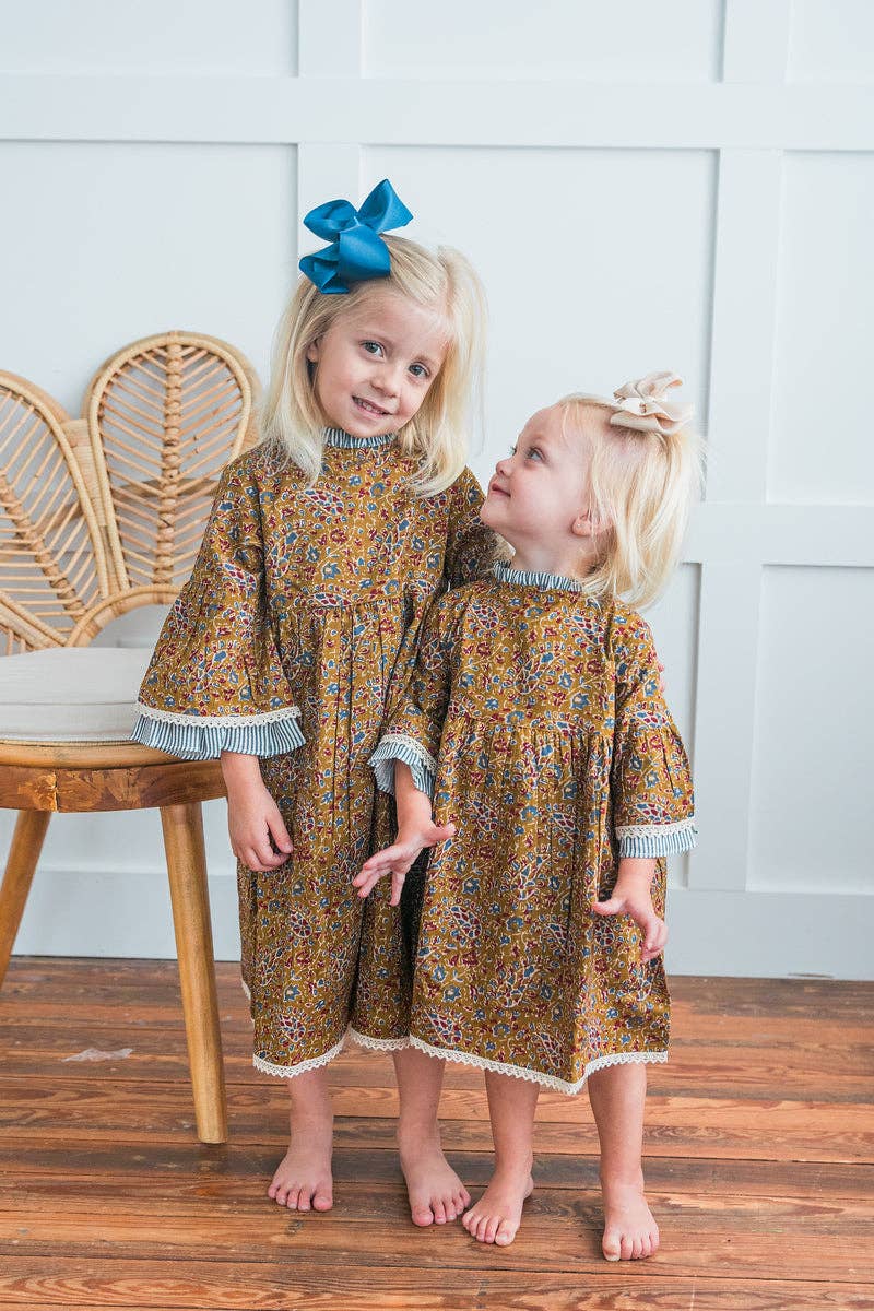 Paisley Print Bell-Sleeves Ruffle Dress & Diaper Cover Set