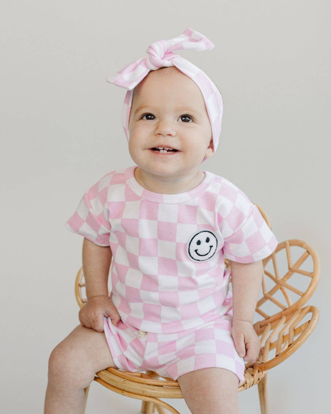 Pink Checkered Shorts Set