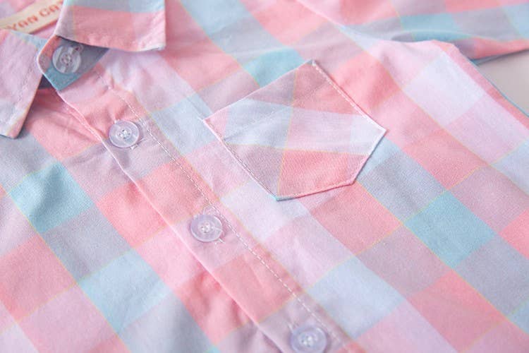 Pink & Blue Plaid Boy Cotton Button-Down Dress Shirt