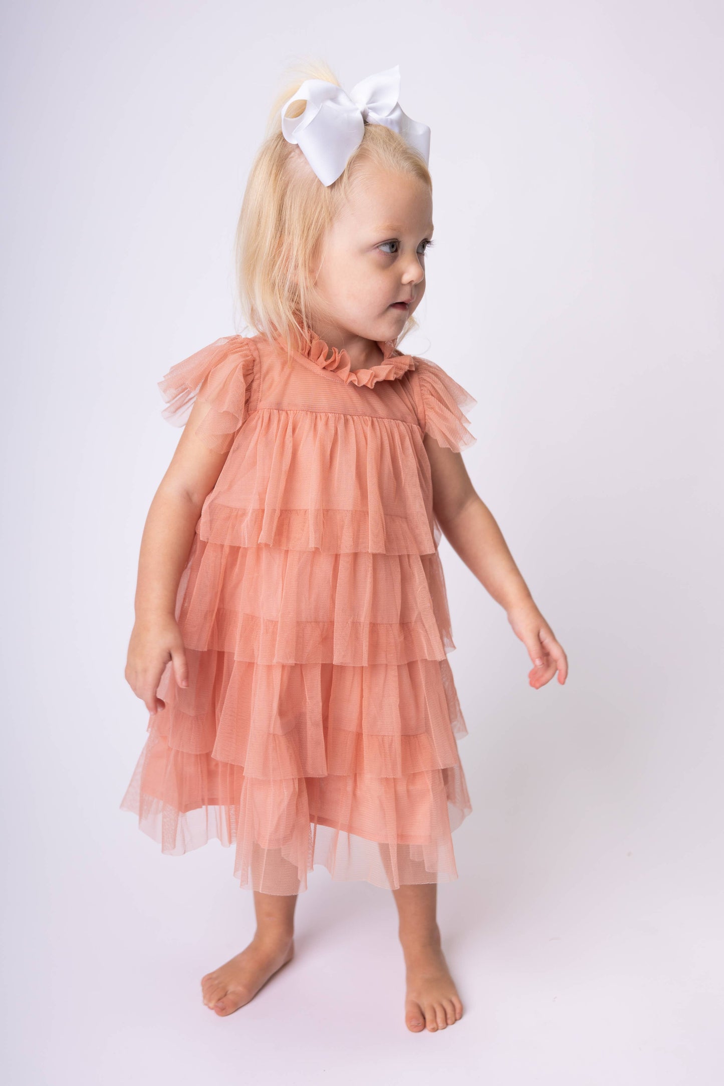 Dark Pink Tulle Ruffled Tiered Dress