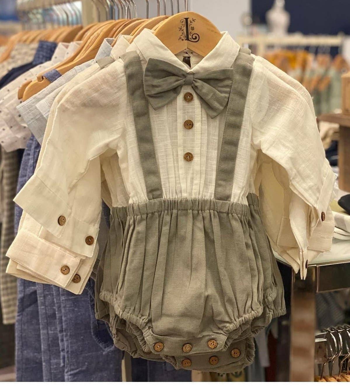 Infant Boys Full Sleeves Romper w/Attached Bow