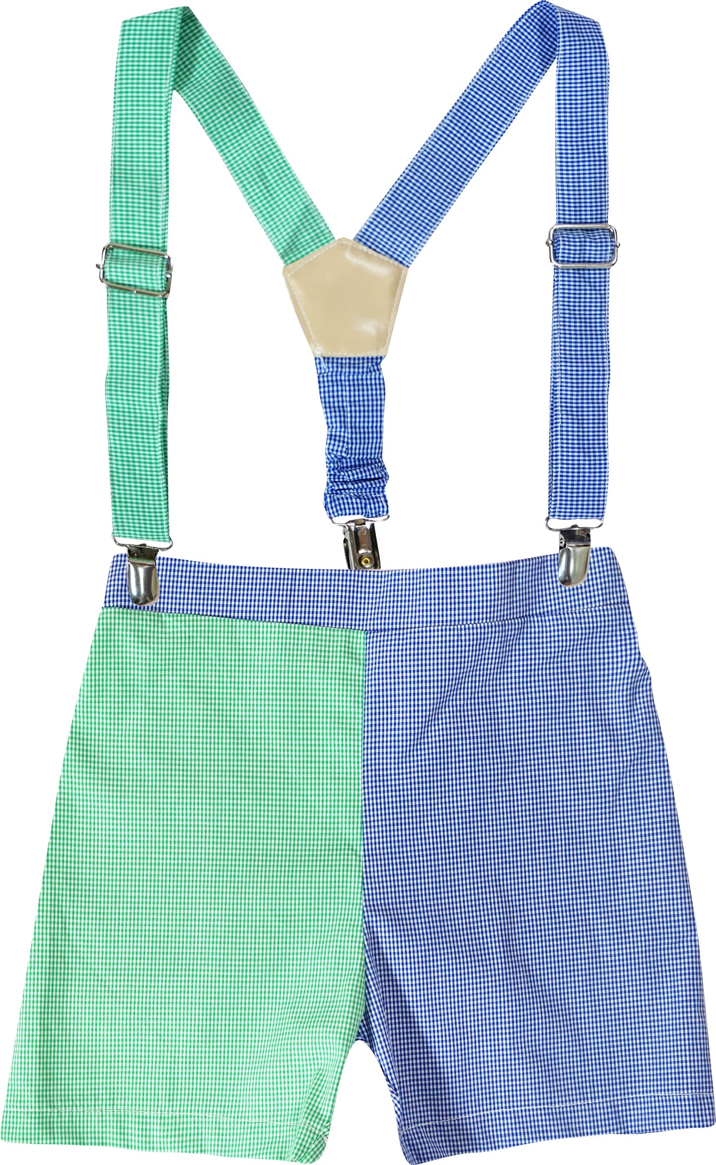 White, Blue & Green Suspender Bowtie Short Suit 4pc