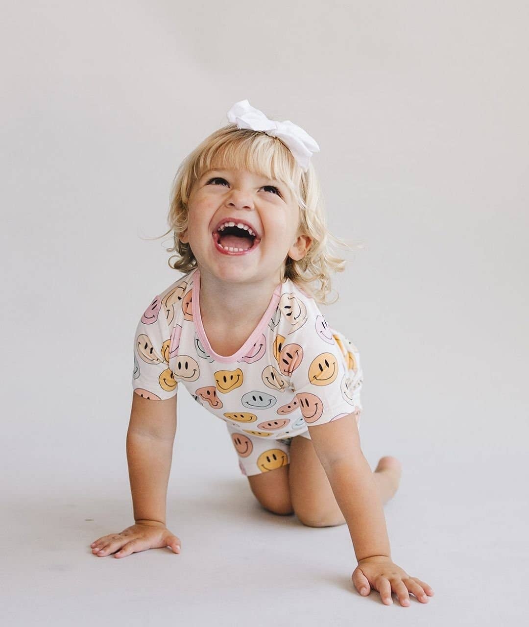 Pink Smiley Bamboo 2pc Shorts Set