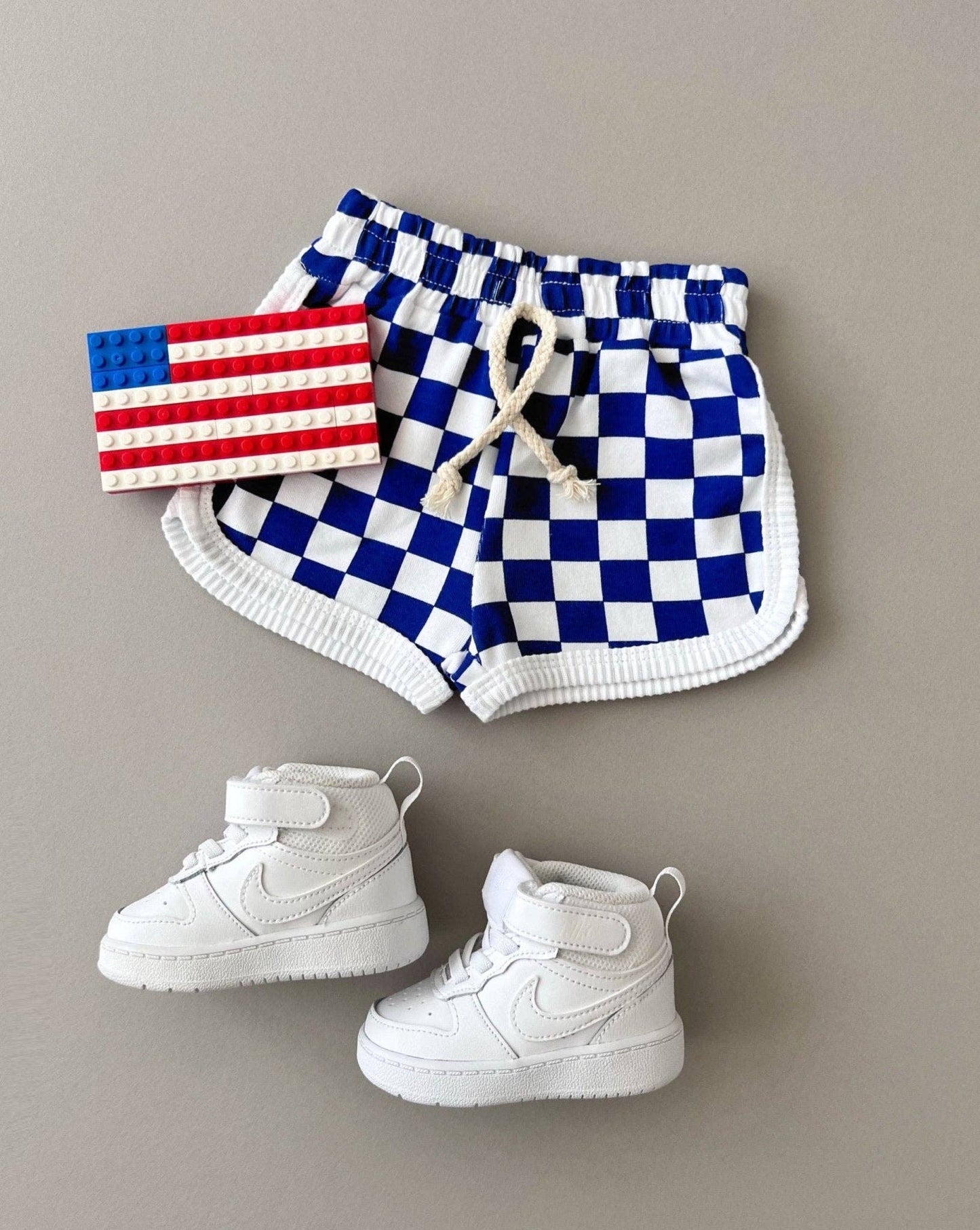 Navy & White Retro Checkered Shorts