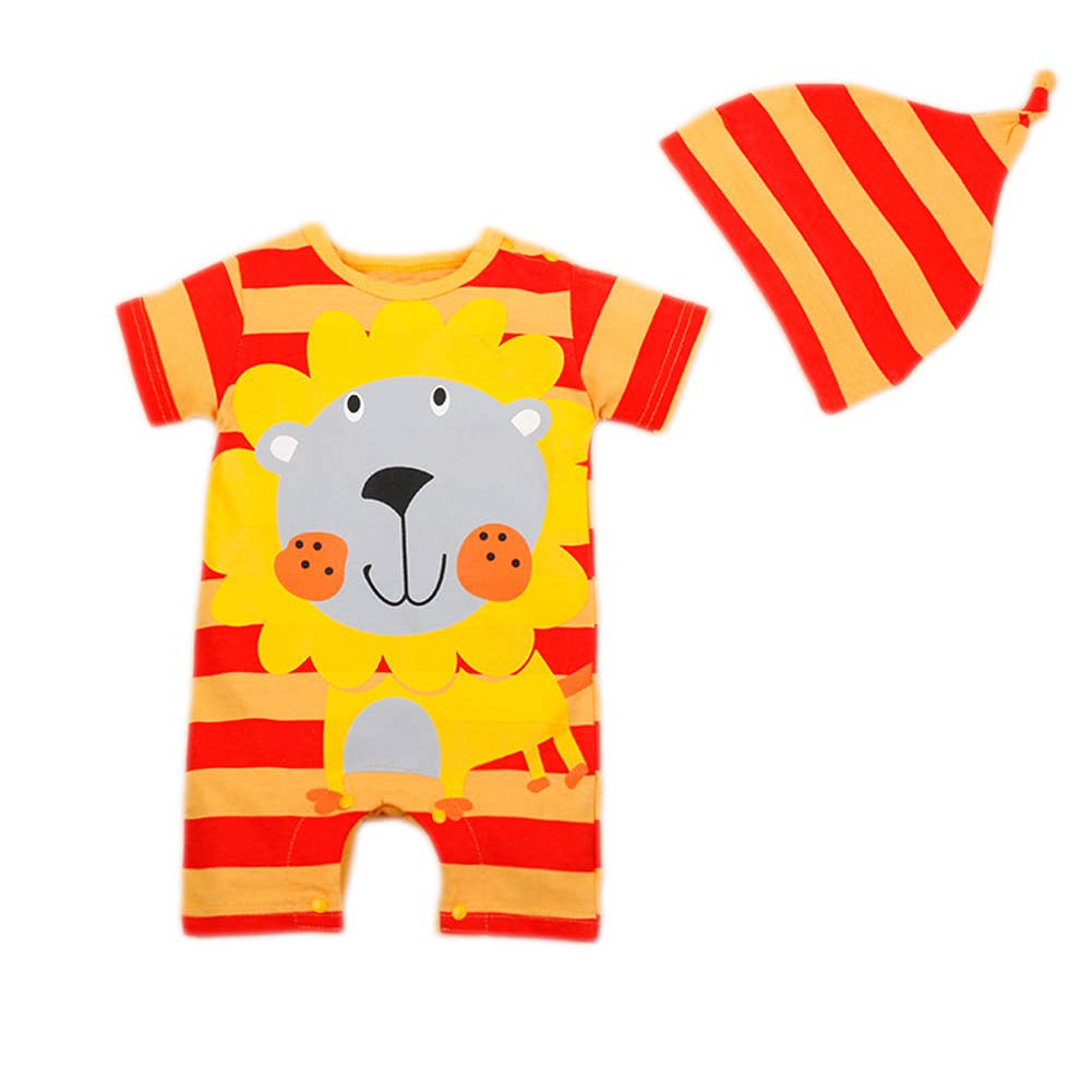 Lion Striped Cotton Orange Romper & Hat 2pc