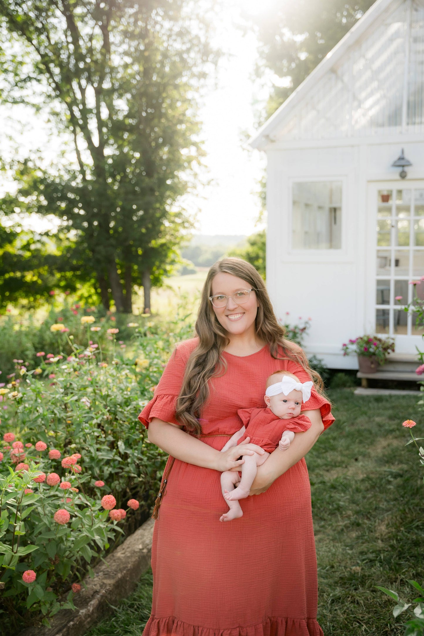 Mother and Infant Rust Colored Midi High Low Dress and Onesi