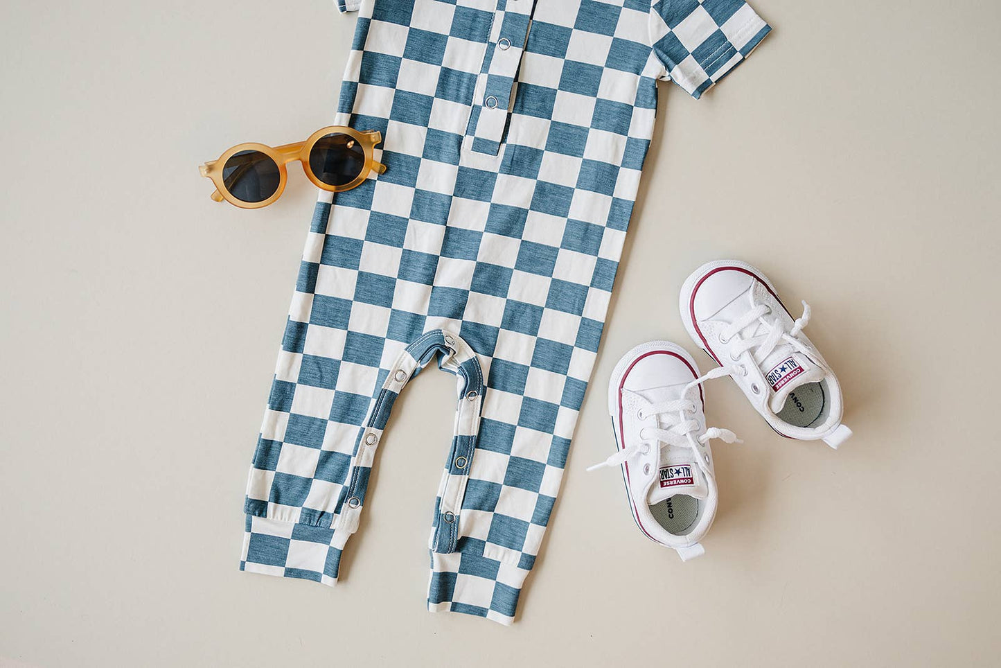 Blue & White Bamboo Checkered Jumpsuit