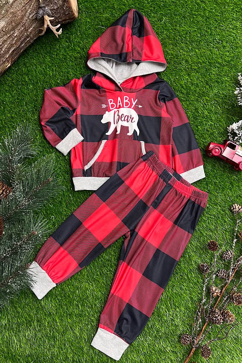 Baby Bear Plaid Printed Boys Pajama Set