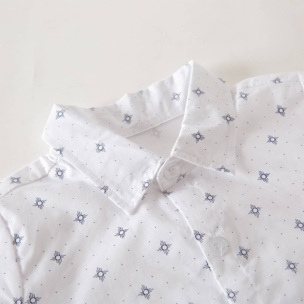 White Sun Cotton Button-Down Short-Sleeve Dress Shirt