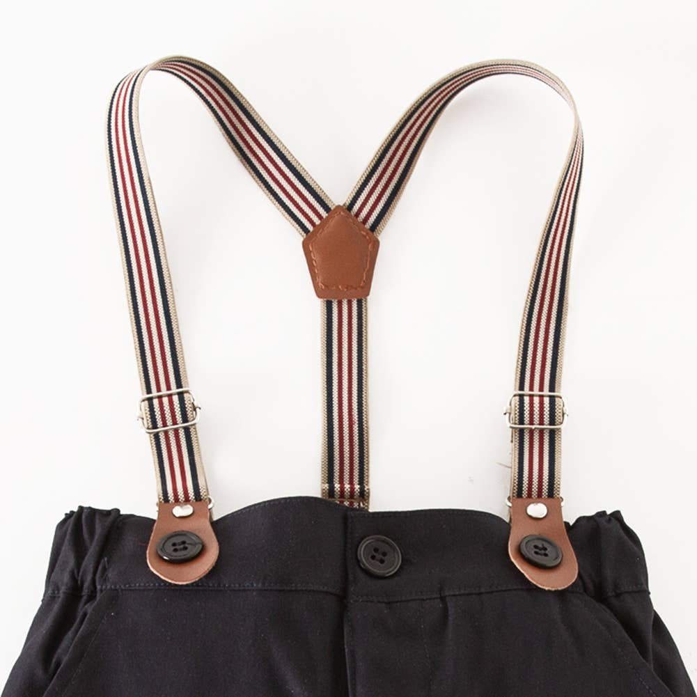 Navy Blue Classic Boy Cotton Chino Shorts w/Suspenders