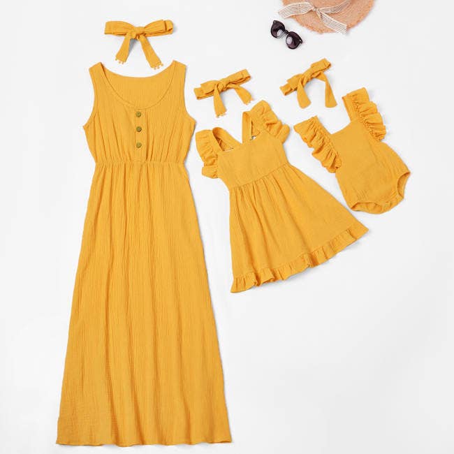 Girls Yellow Maxi Matching Mommy & Me Dress