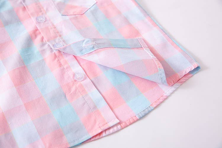 Pink & Blue Plaid Boy Cotton Button-Down Dress Shirt