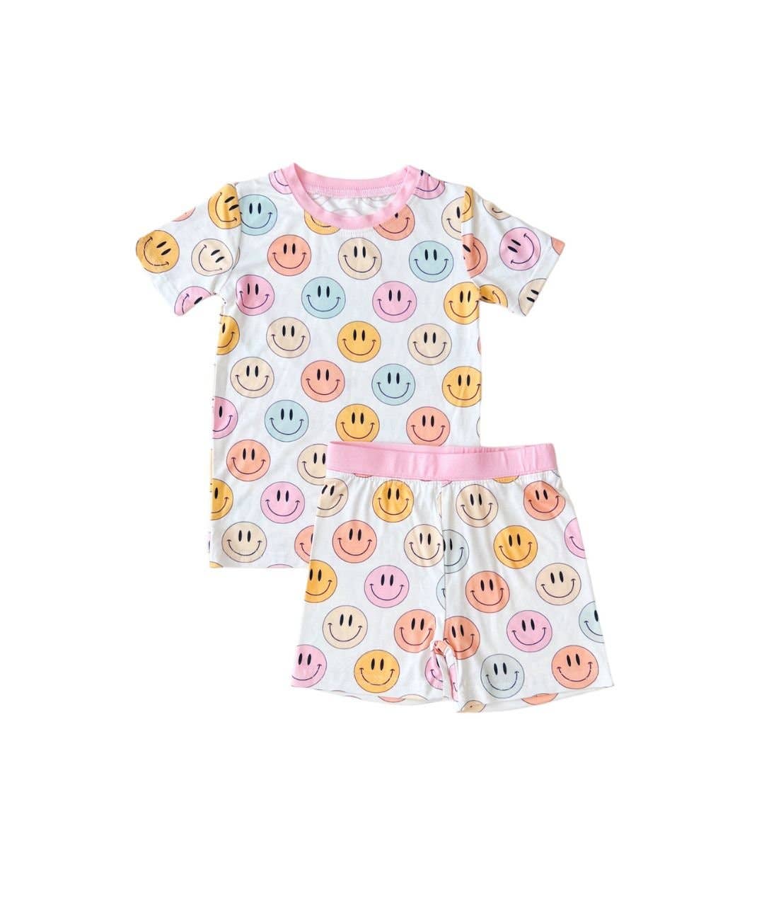 Pink Smiley Bamboo 2pc Shorts Set