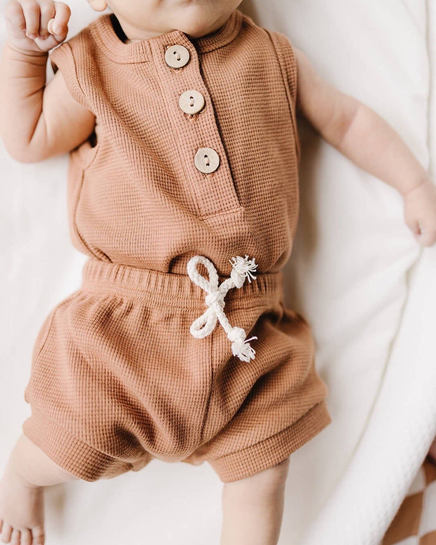 Rust Waffle Cotton Top & Shorts