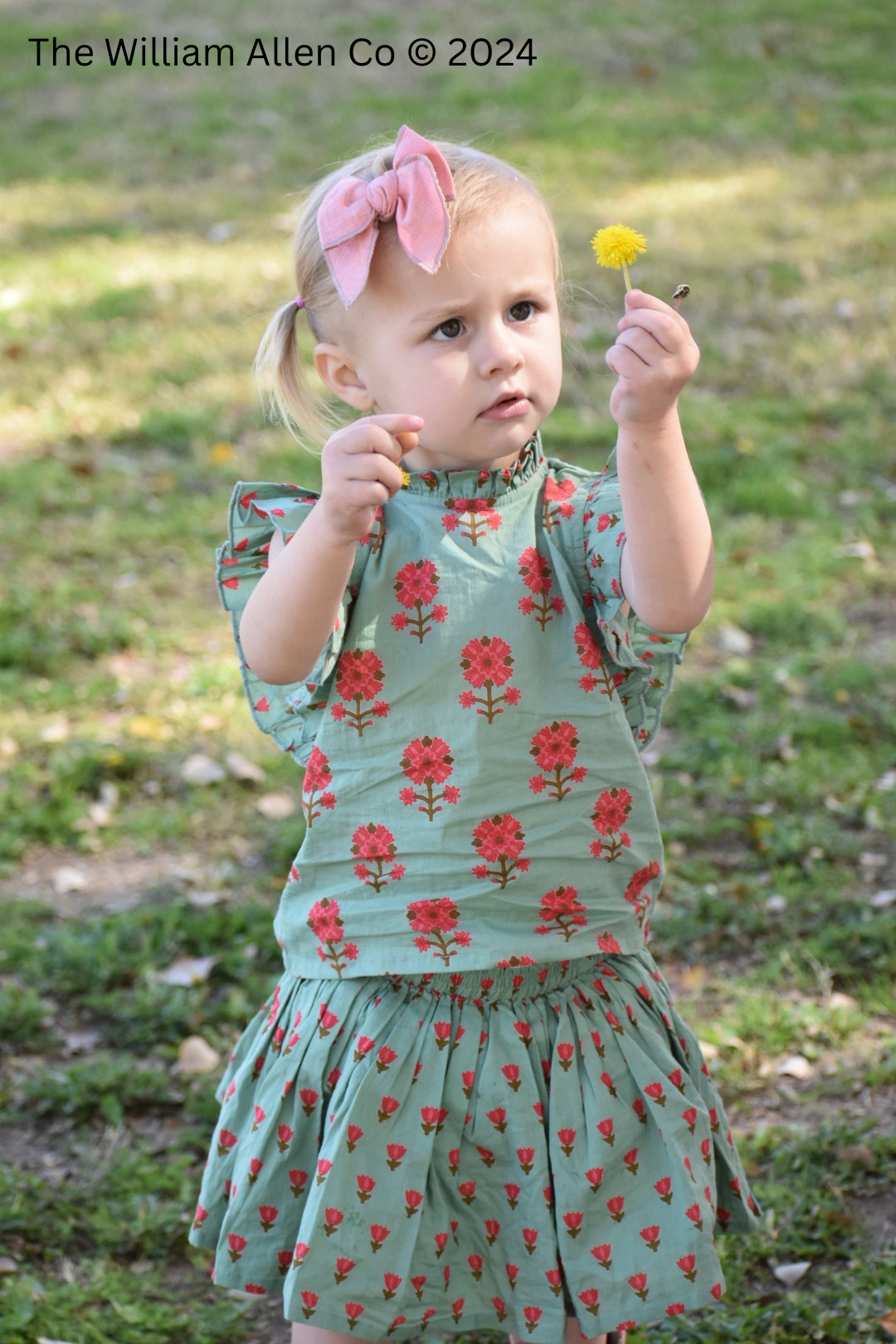 Green Floral Neck Ruffle Top & Skorts Set
