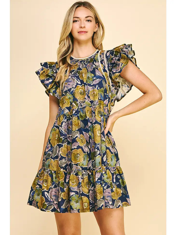 Floral Print Pintuck Dress